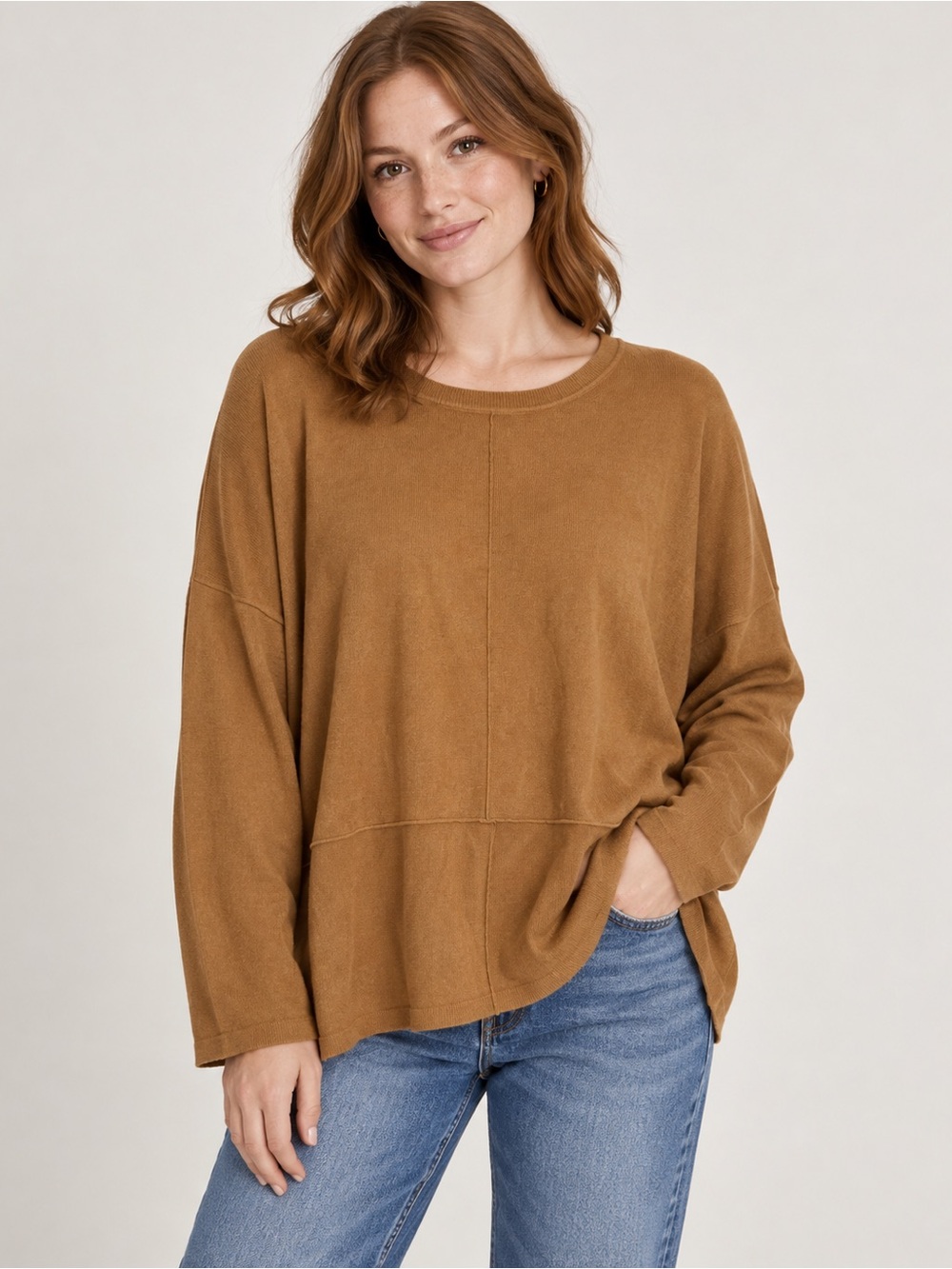 Relaxed Crewneck Top in Camel
